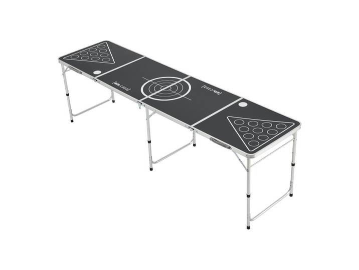[en.casa] Bierpongtisch Ibiza, Schwarz, Silberfarben, Metall, Holzwerkstoff, 240x70x60 cm, Gartenmöbel, Gartentisch, Klapptische
