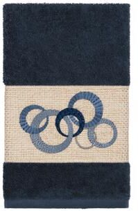 Authentic Hotel and Spa Turkish Cotton Circles Embroidered Midnight Blue Hand Towel