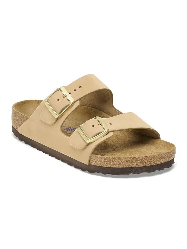 Birkenstock Leder-Pantoletten "Arizona" in Beige - Weite N - 41