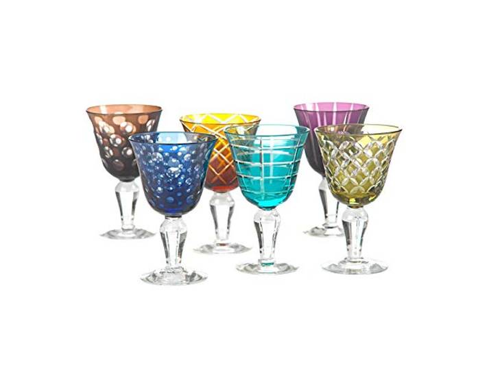 Weingläser farbig Cuttings 6er Set - pols potten, geschliffenes Glas, verschiedene Motive, Designer Stielglas, wunderschönes Rot- bzw. Weißweinglas