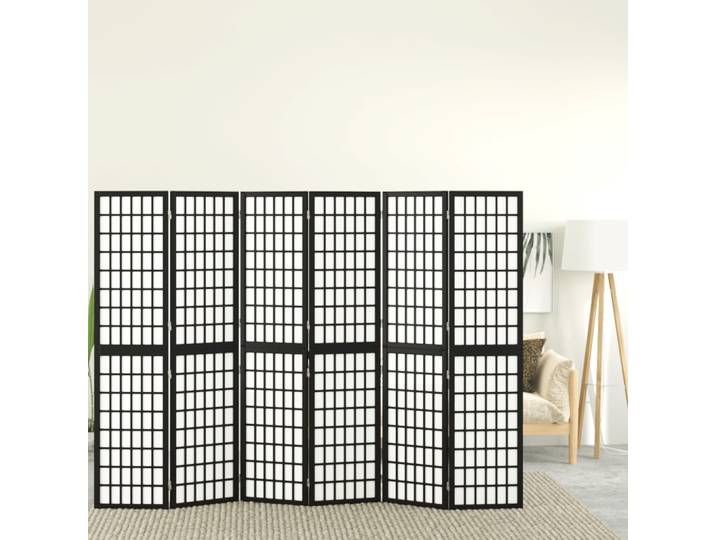 vidaXL 6-tlg. Paravent Japanischer Stil Faltbar 240x170 cm Schwarz
