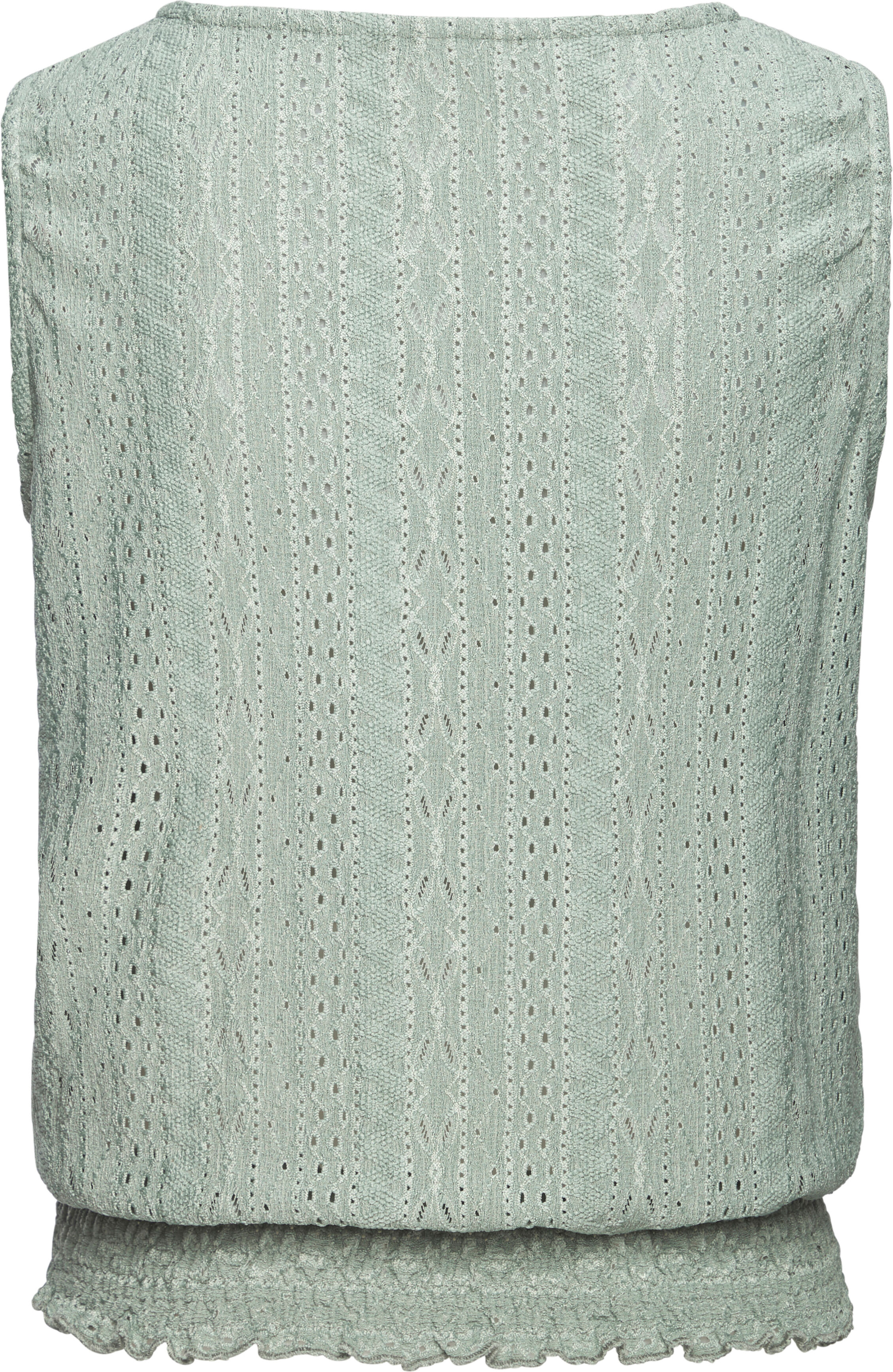 Tanktop VIVANCE "mit Lochstickerei und Smokbund", Damen, Gr. 36/38, grün (salbeigrün), Jersey, Obermaterial: 99% Polyester, 1% Elasthan, unifarben, figurumspielend taillenbedeckt, Rundhals, Tops Tanktop, Lockeres Top mit leicht transparentem Lochmuster, J