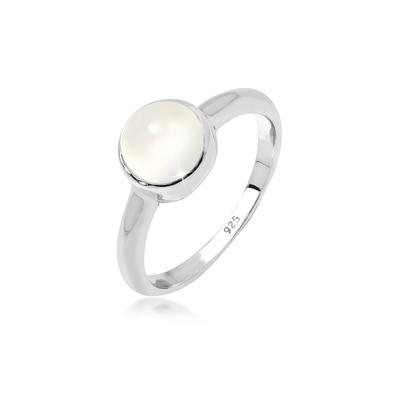 Silberring ELLI "Ring Solitär Edelstein Mondstein Pastell 925 Silber" Gr. 60, weiß, Fingerringe, Damen, 60, Silber 925 (Sterlingsilber), Silberring
