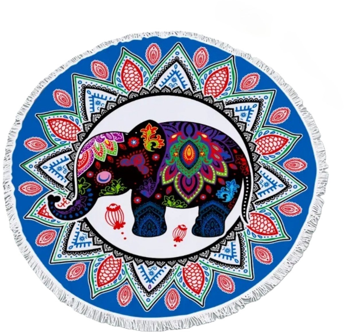 Mj Joys Strandlaken Rond Olifant Mandala Blauw - Diameter: 150 cm