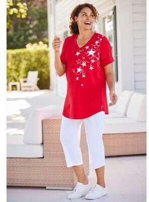 Plus Size Women's Two-Piece V-Neck Tunic & Capri Set by Woman Within in Vivid Red Stars (Size 6X)