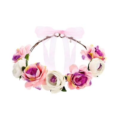 PartyDeco Blumenkranz für Haare 17cm einstellbar Boho Haarkranz Blumen Blumenhaarkranz Kopfschmuck Hochzeit JGA Festival Haarschmuck Haar Accessoires Rosa Pink