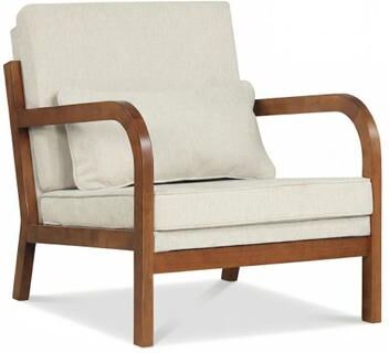Costway Modern Accent Chair Faux Leather Linen Fabric Upholstered Armchair-White