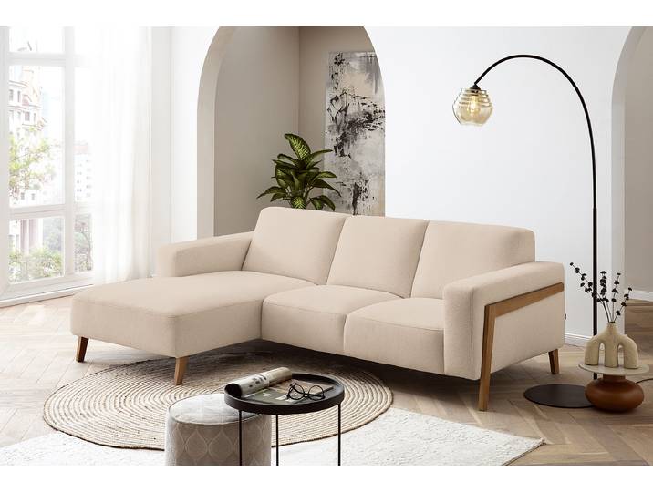 Ecksofa mit Longchair Beige Chenille Marisa 250 x 84 x 163cm Longchair davorstehend links ohne Schlaffunktion Keine Funktion Modern