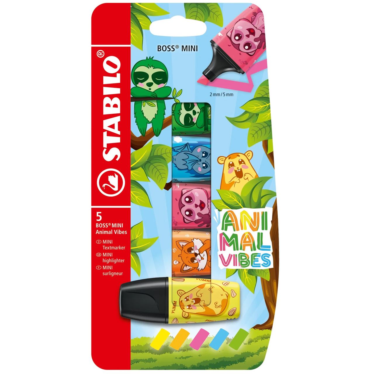 STABILO BOSS MINI Animal Vibes Textmarker farbsortiert, 5 St.