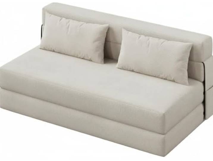 Furntrastar Modernes L-förmiges Schlafsofa ohne Montage – 4-Fach faltbar, platzsparend, vielseitig nutzbar für kleines Wohnzimmer, Gästezimmer oder Büro, inkl. Kissen, pflegeleicht, Beige