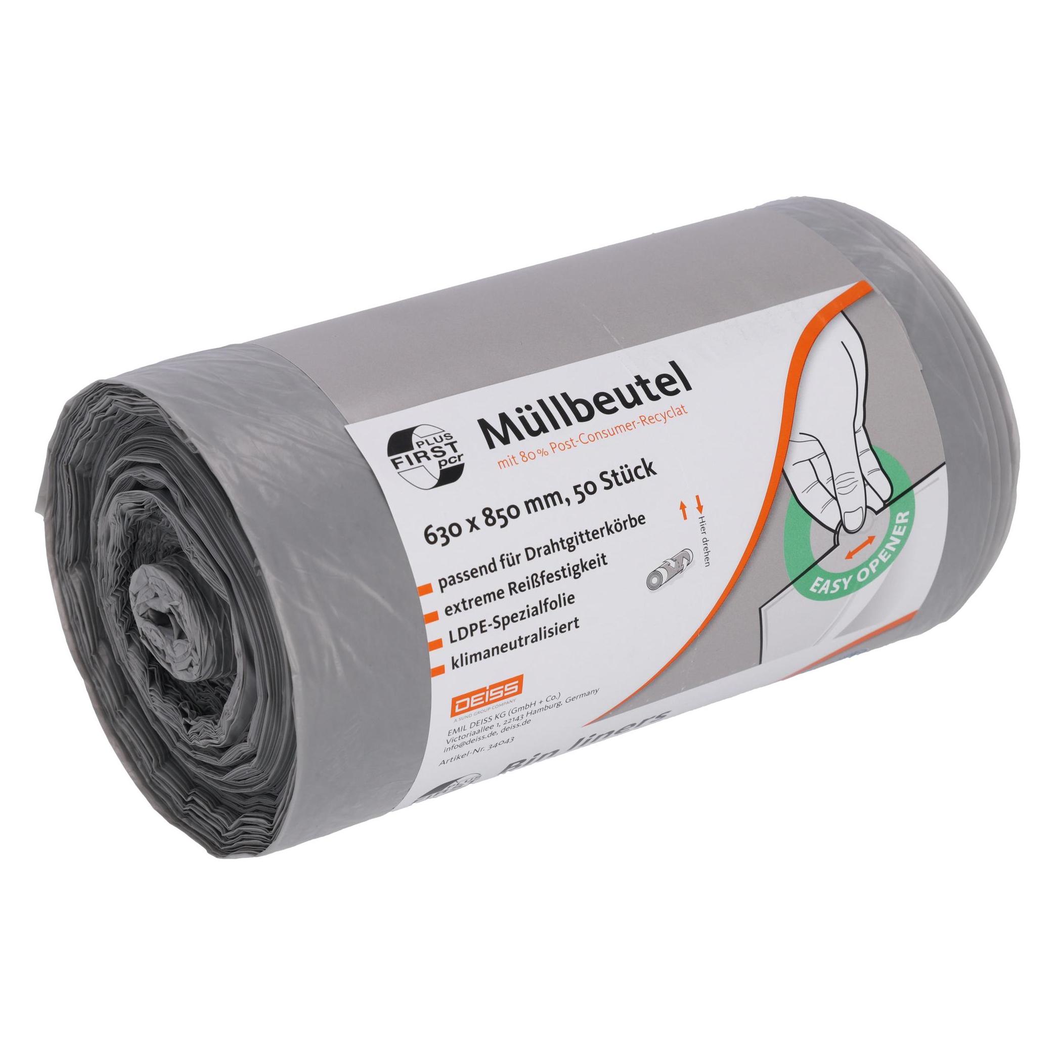 Deiss Müllbeutel PCR First Plus 80l grau (50x, 80 l) (34043)