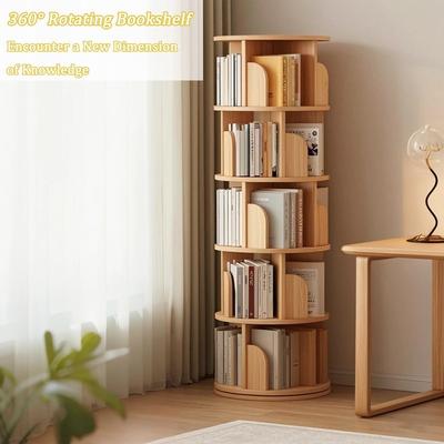 5-Tier Rotating Bookshelf with 360° Display for Bedroom and Living Room