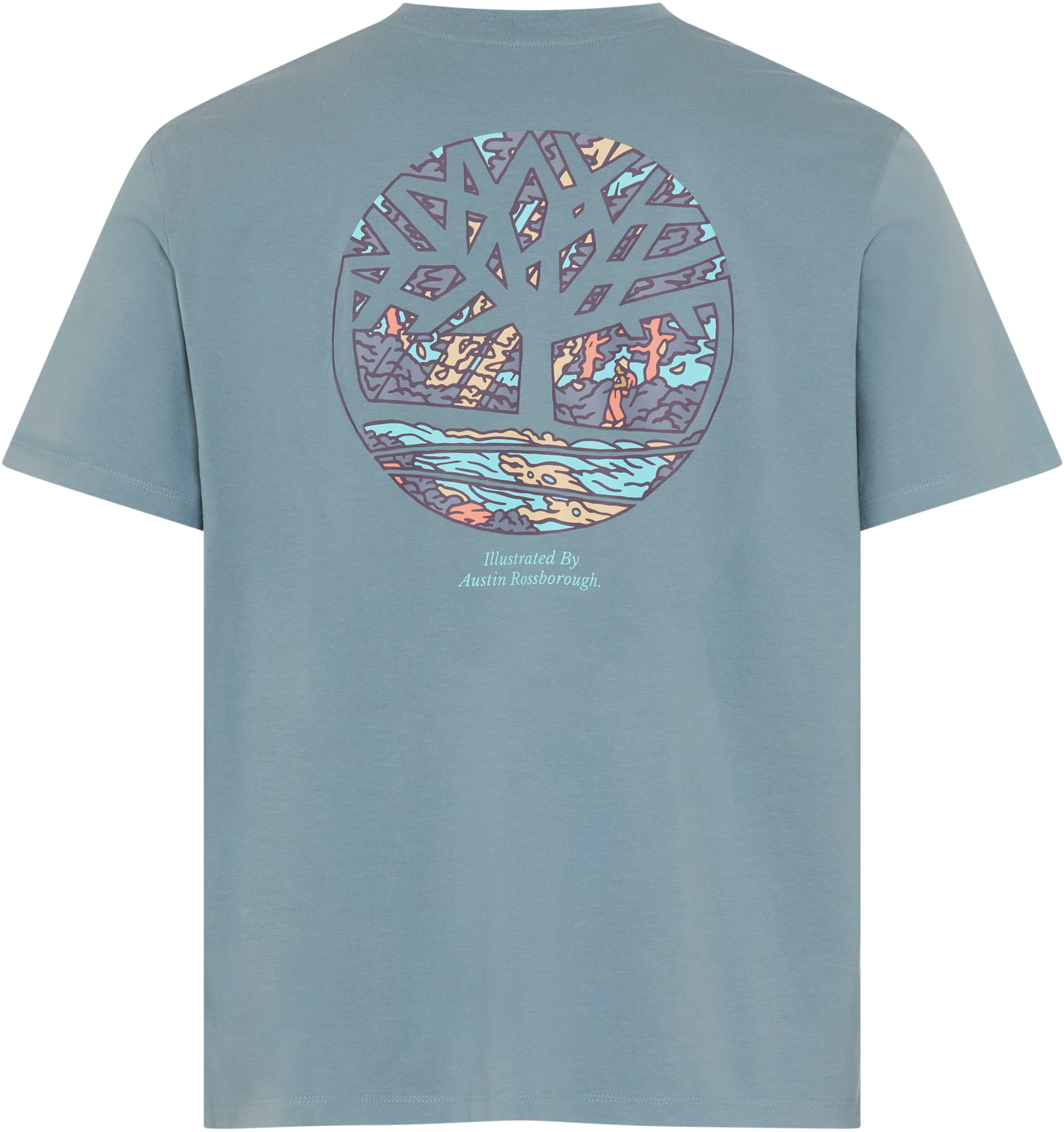 T-Shirt TIMBERLAND "Illustrated Tree Logo Back Graphic", Herren, Gr. M, blau (citadel), Obermaterial: 100% Baumwolle, Shirts T-Shirt, mit Baumwolle, Kurzarmdesign citadel M