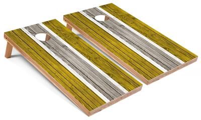 Skip's Garage Yellow Striped Regulation 2x4 Cornhole Board Set