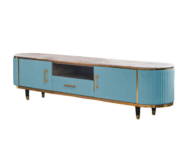 KAWOLA Lowboard MARIA, TV-Bank Marmorplatte Kunstleder verschiedene Farben