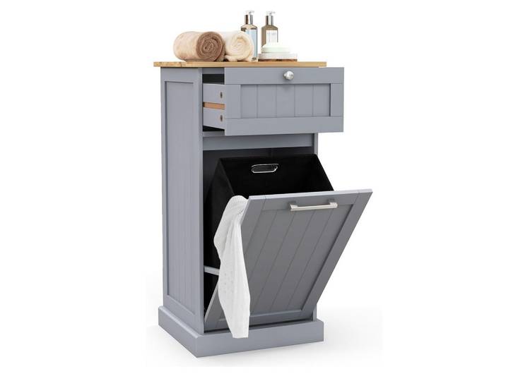 WÄSCHESCHRANK mit Wäschekorb grau