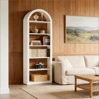 CARMORICO 6-Tier Arched Bookshelf with Two-Tone Finish, Sturdy MDF Bookcase with Closed Back & Anti-Tip Kit
