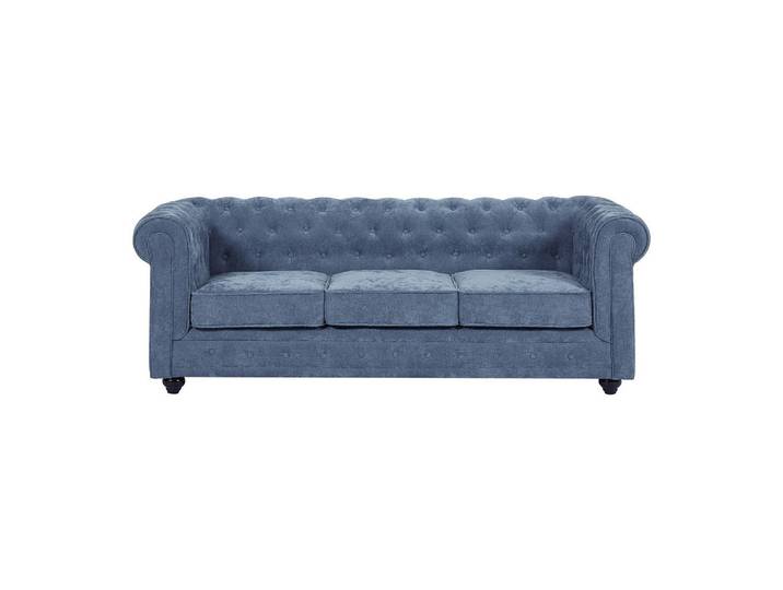 Vente-Unique Sofa ohne Schlafmöglichkeit - 3 Personen - Stoff - Blau, Holz, Uni, 205x72x88 cm, Wohnzimmer, Sofas & Couches, Sofas, Chesterfield Sofas