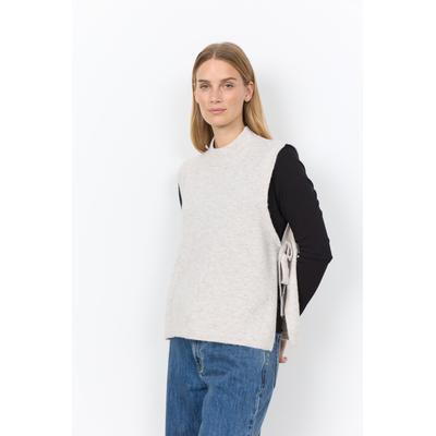 Pullunder SOYACONCEPT "SC-ORLEAN 16", Damen, Gr. M, beige (light sand melange), Strick, Obermaterial: 74% Polyamid, 24% Polyester, 2% Elasthan, meliert, normal, Rundhals, Pullover Pullunder, Materialmix, seitlich zum Binden