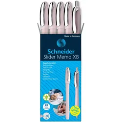 Schneider Slider Memo Kugelschreiber pearl 0.7 mm Schreibfarbe: Blau, 4 St. + GRATIS 1 Schneider Slider Rave XB pearl