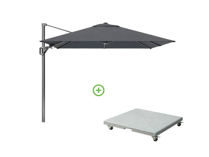 Voyager T² zweefparasol 270x270cm met Rocca parasolvoet 90kg antraciet