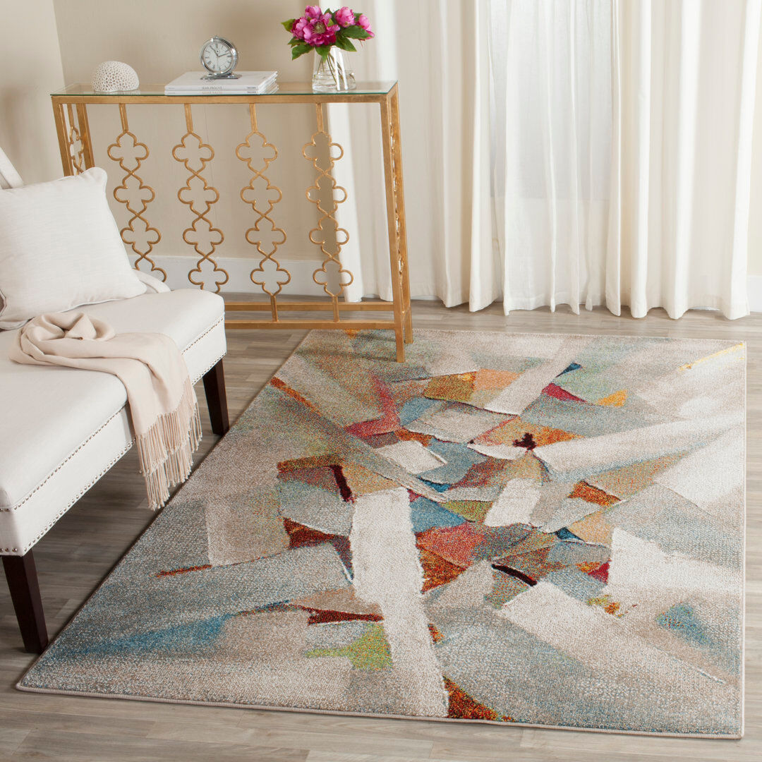 Ivy Bronx Geometric Shapes Area Rug Grey / Multi Rectangle 160 x 229 cm