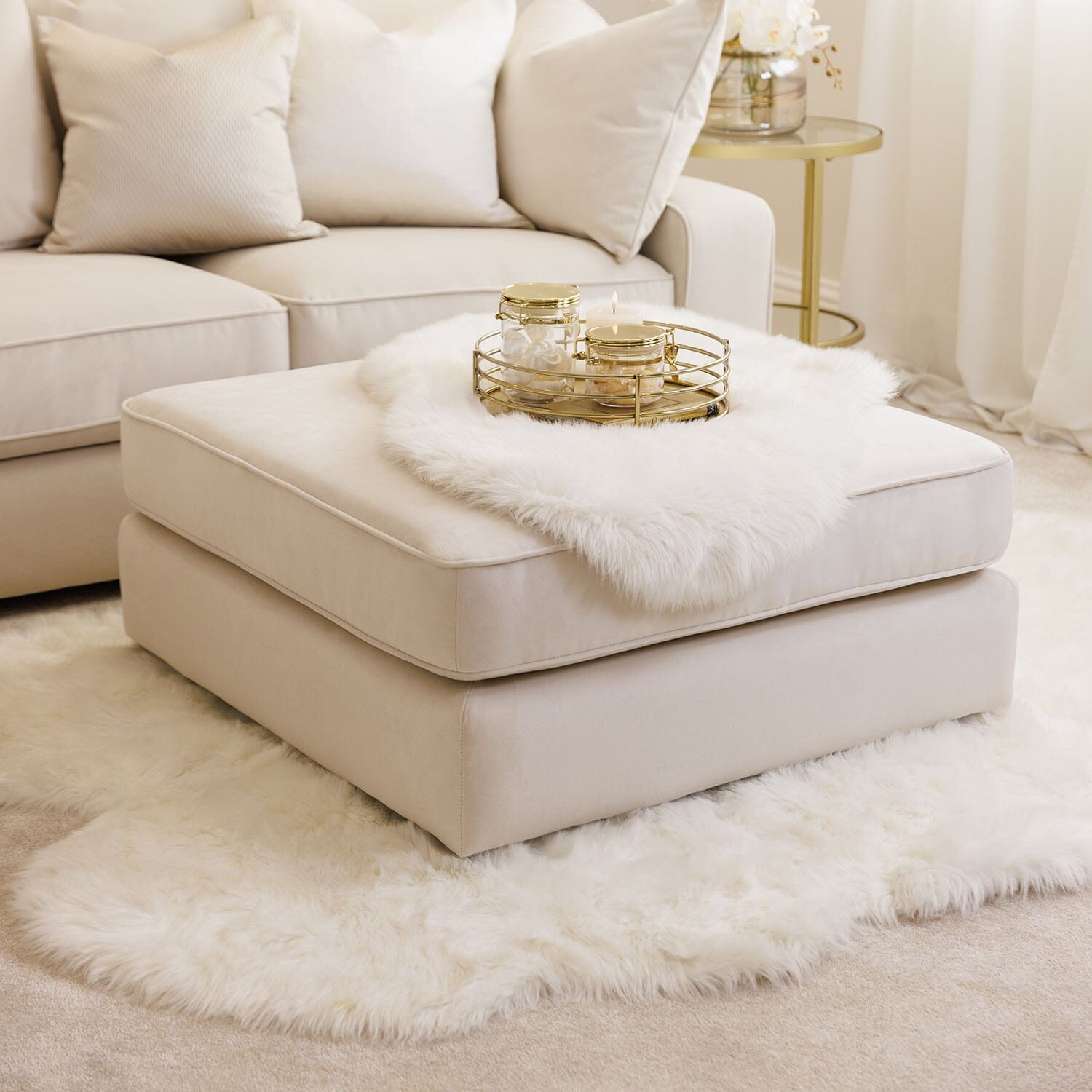 Victoria Cream Velvet Pillow Back Sofa Range, Footstool