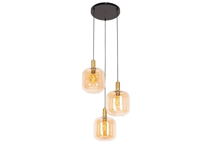 Suspension design noire laiton verre ambré 3 lumières