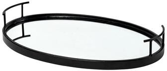 Mercana Ansel Black Metal Mirrored Bottom Oval Serving Tray - 20.1L x 14.0W x 2.9H