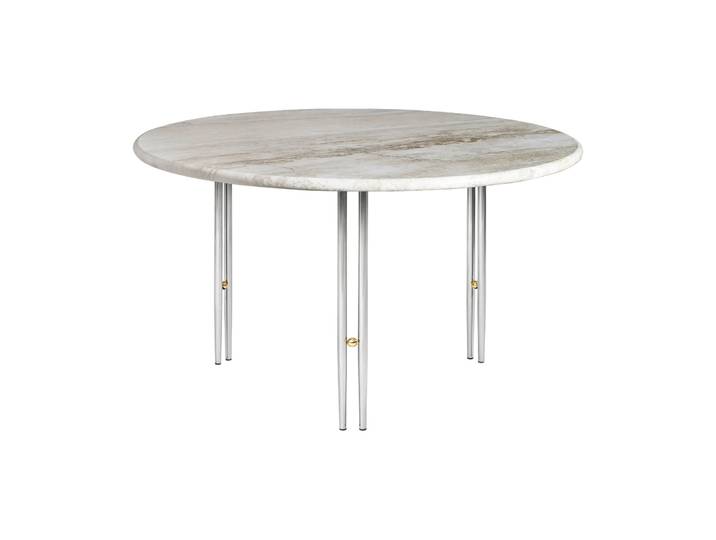 GUBI Table basse IOI Marbre beige - supports chrome ø70 cm