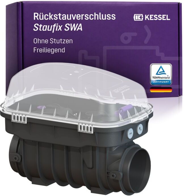 KESSEL Rückstauverschluss Staufix SWA ohne Stutzen 73000.10 freiliegend, für  fäkalienfreies Abwasser, 2 mechanische Rückstauklappen, Notverschluss, Typ 2
