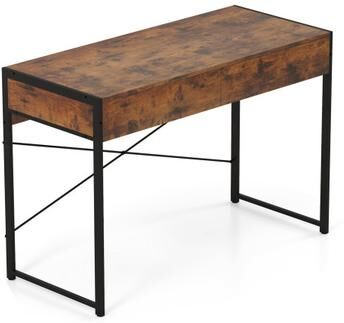 Costway 2-Drawer Home Office Desk with Steel Frame-Brown