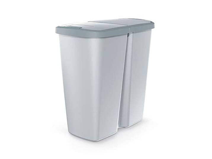 Vuilnisemmer met 2 aparte deksels, 50 l, wit en grijs