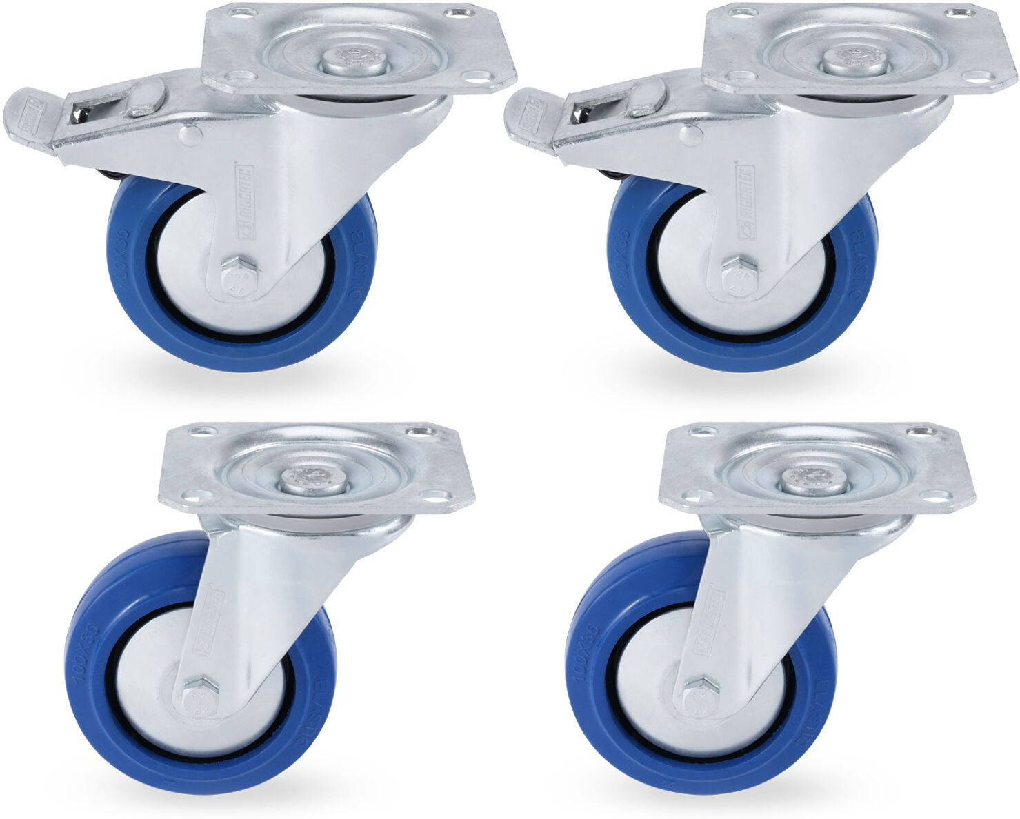 Riggatec Lenkrollensatz 100mm Blue Wheel 2x Mit Bremse, 2x Ohne Bremse