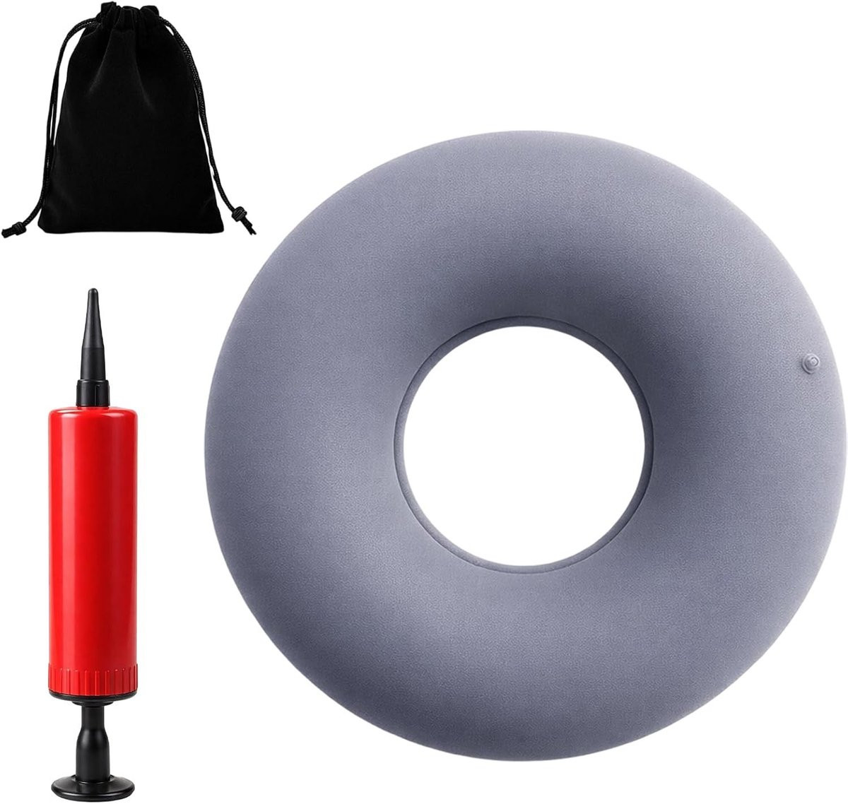 Zitkussen met pomp en fluwelen opbergzak voor coccyx ontlasting en comfortabel zitten, 34 cm