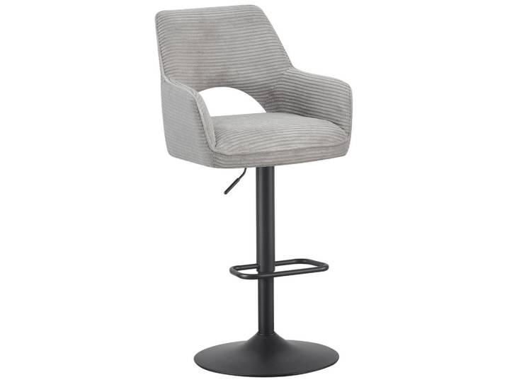 Hom`in Barhocker, Schwarz, Hellgrau, Metall, Drehkreuz, Säule, 56x102-123x57 cm, Sitzfläche 360° drehbar, inklusive Armlehnen, Esszimmer, Barmöbel, Barhocker