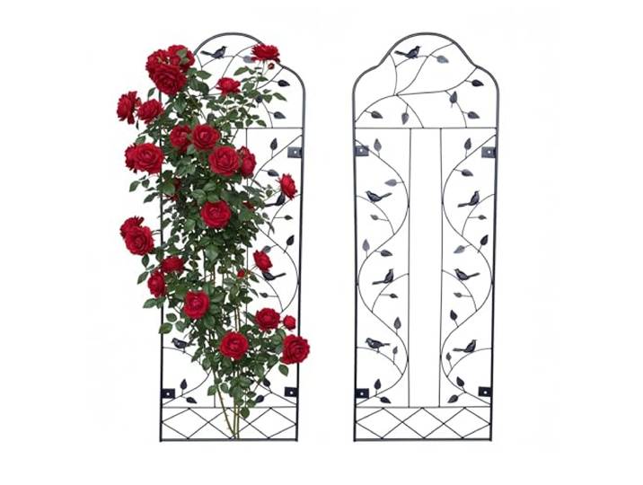 Relaxdays Treillis\, lot x2\, Motif Oiseaux\, 110 x 38 cm\, Support Plantes grimpantes\, Fixation Murale\, Acier Noir