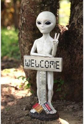 Hi-Line Gift Ltd. Alien Resin Statue W/Welcome Sign