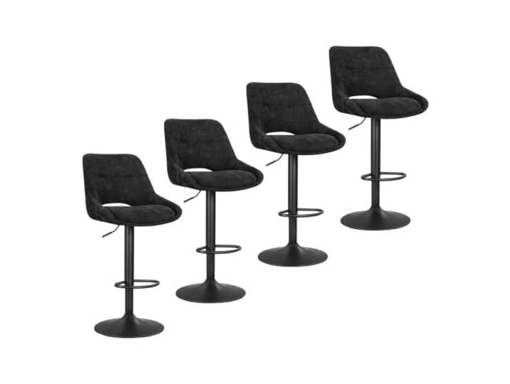 WOLTU Barhocker 4er Set, Höhenverstellbarer Barstuhl, 360° drehbar, Schwarz Rückenlehne mit Ausschnitt, mit Fußstütze, Sitzbezug aus Chenille, für Küche Hausbar