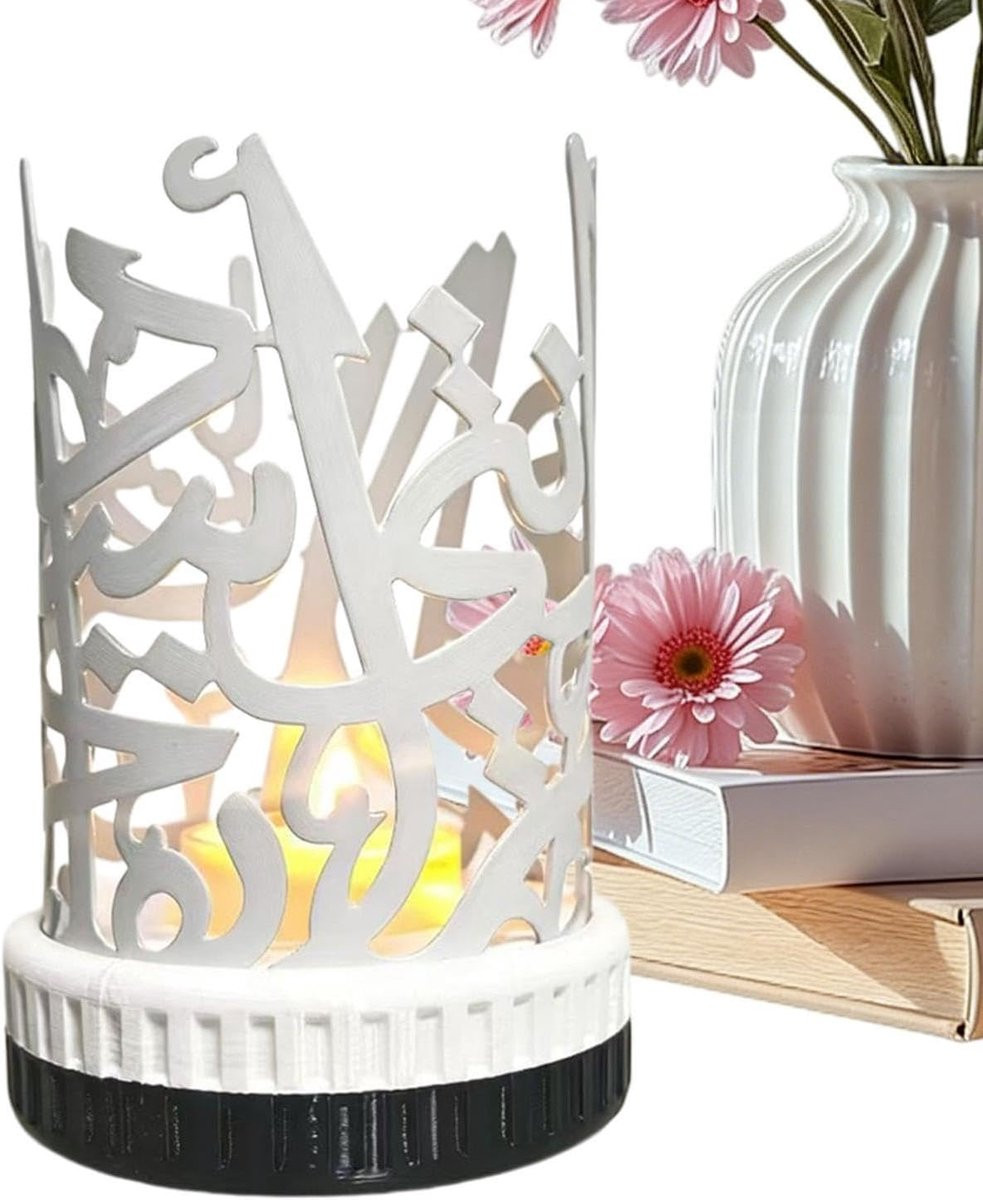 Wit Arabische decoratieve kandelaar met stabiele basis - 9 x 14,5 cm