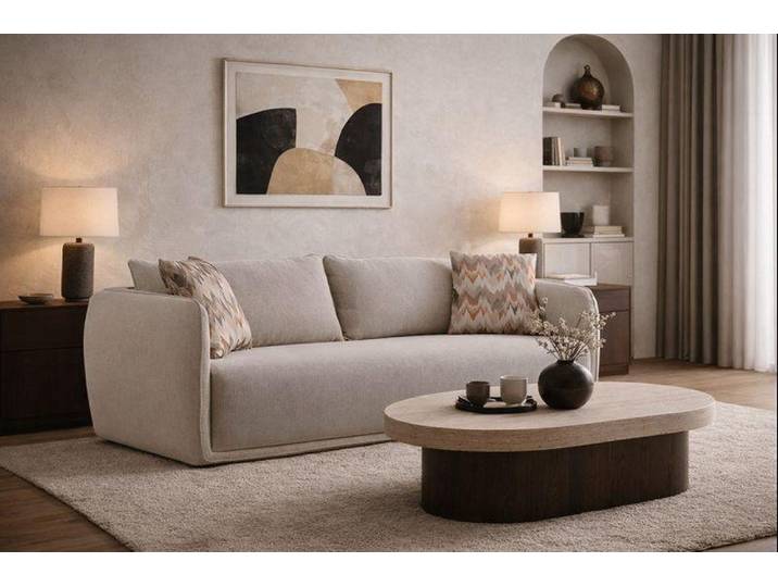 JVmoebel 3-Sitzer Stilvoller Beiger 3-Sitzer Designer Stoffsofa Polstercouch Sofa, 1 Teile, Made in Europa