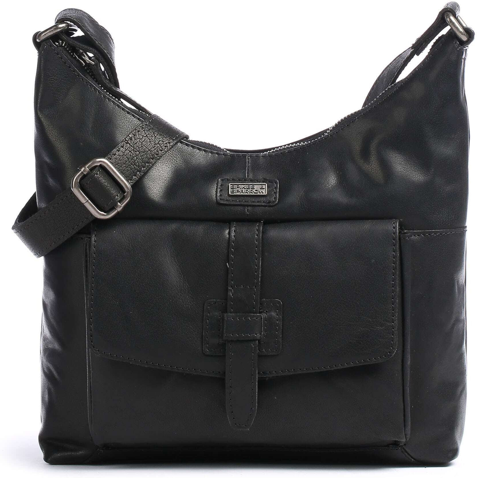 Spikes & Sparrow Bronco Beuteltasche aus Leder, schwarz