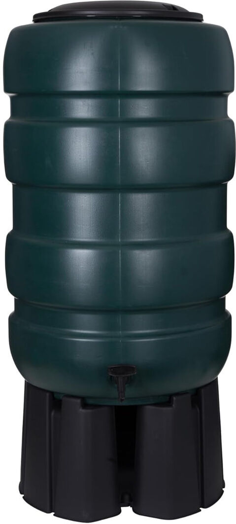 Whitefurze Weather Resistant Plastic Drainable Rain Barrel and Hose with Diverter Kit Green 150 Litres