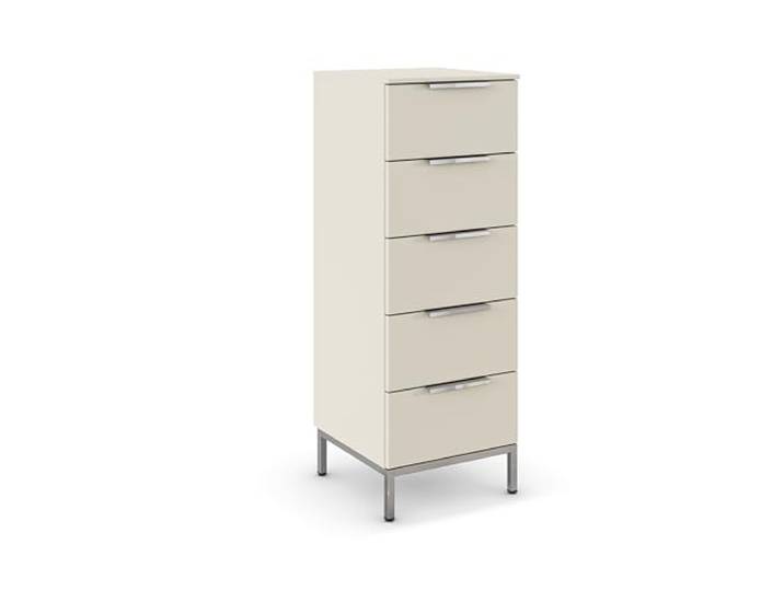 Rauch Möbel Flipp, Kommode, Farbe Beige, Breite 40 cm Sideboard, 5 Schubladen, Soft-Close, Griffe, Metallkufe Chrom, für Schlafzimmer, Gästezimmer, Wohnzimmer