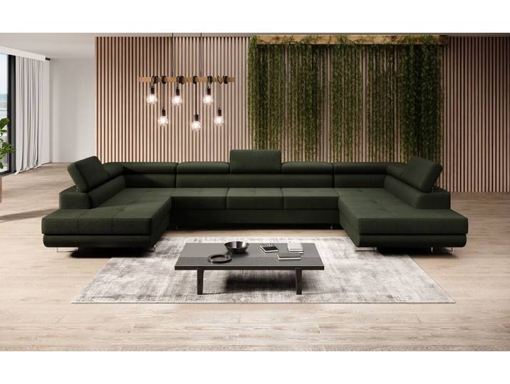 Designer Sofa Taormina mit Schlaf- und Klappfunktion in Bouclé - Grün - Bouclé - Luxusbetten24