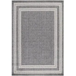Carpetsale24 In- & Outdoor Teppich Läufer 80x150 cm, Wetterfest & Robust, Bordüren-Design in Grau & Creme, für Terrasse, Balkon, Küche