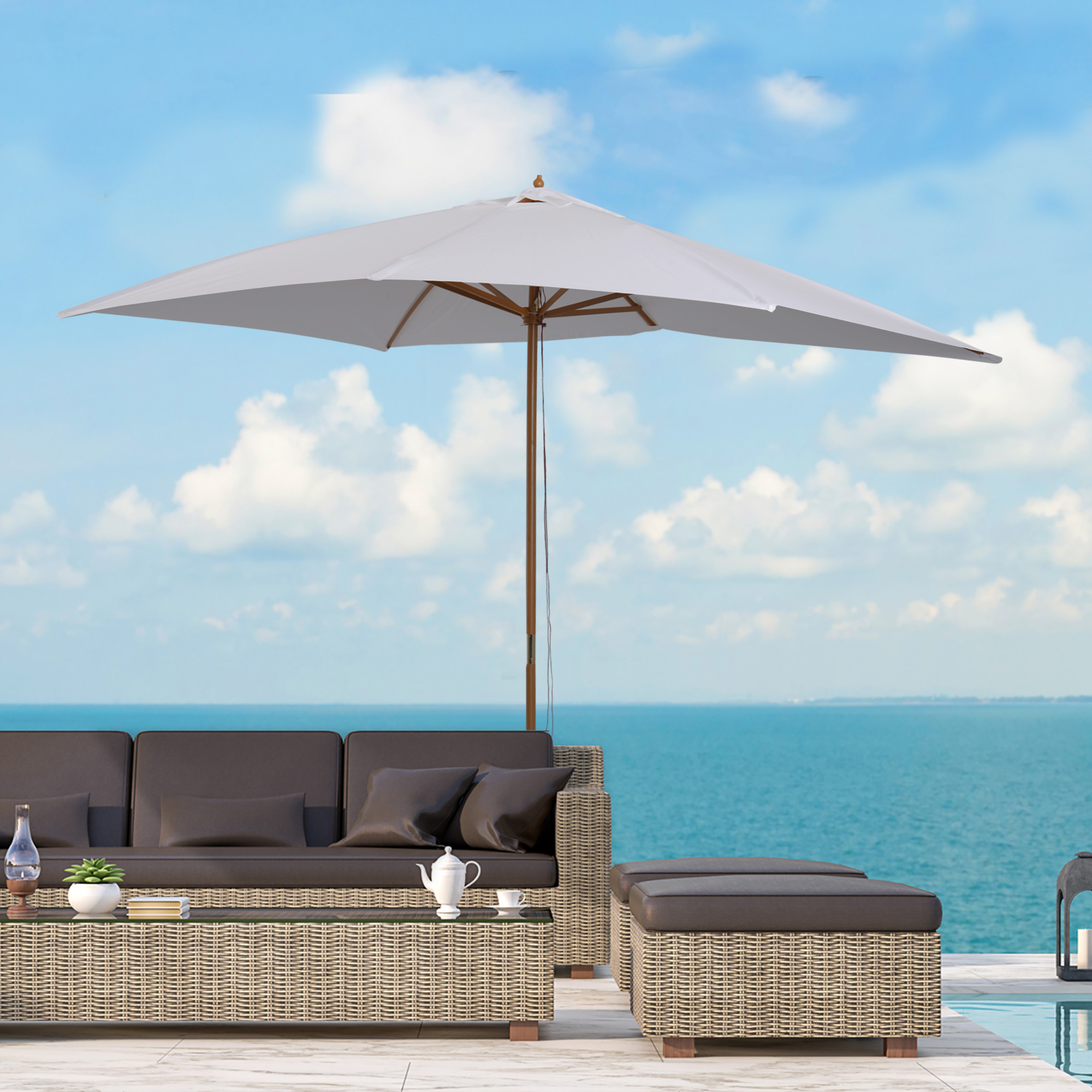Outsunny Ombrellone m da Giardino 2x3 in Legno Laccato con Copertura Rimovibile, Bianco Aosom