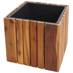 Mendler Pflanzkasten HWC-L24, Pflanzkübel Blumentopf Blumenkasten, eckig 32x32x32cm Outdoor Akazie Holz FSC®-zertifiziert, braun