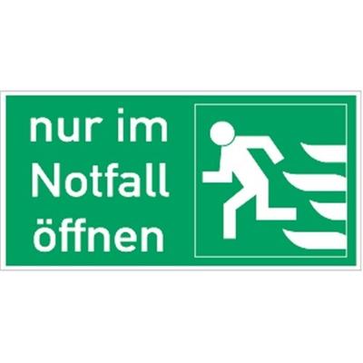 Aufkleber Nur im Notfall öffnen links, Querformat, Folie, 148x74 mm