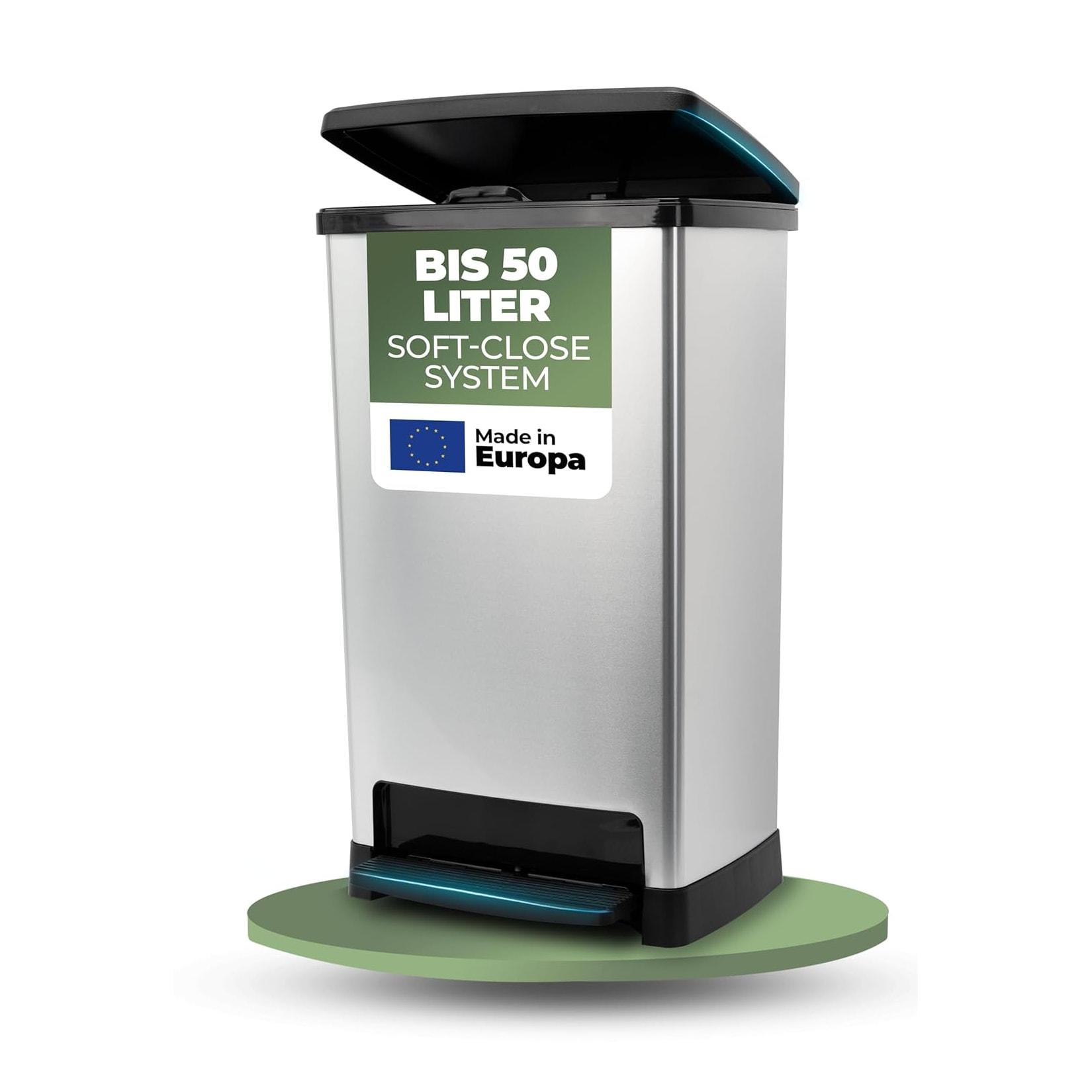 Novaliv Großer Mülleimer mit Deckel - 50L Tretmülleimer mit Soft-Close-System - Stabiler Abfalleimer mit Deckel & Fußpedal - Geruchsdichter Mülleimer Küche u.v.m - Treteimer Müllbehälter
